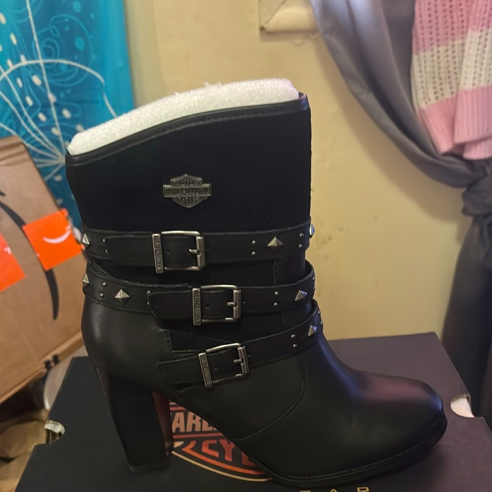 Harley Davidson, leather high heel boots